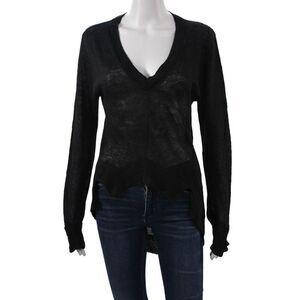 Prose Unisex Pullover Sweater Black 100% Linen V-Neck Long Sleeve Size XS